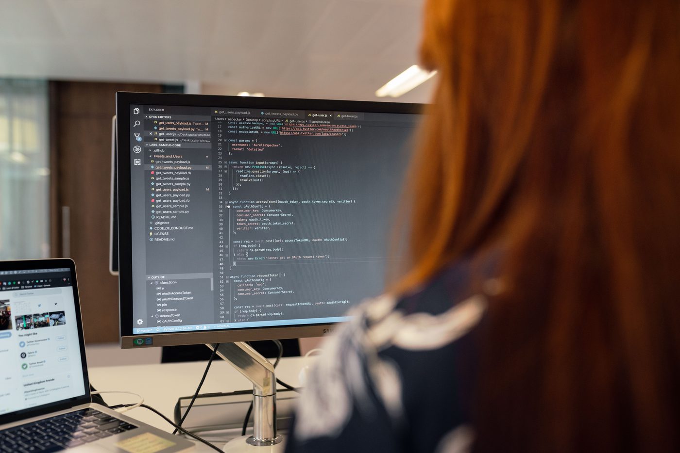 A developer working at a code editor
